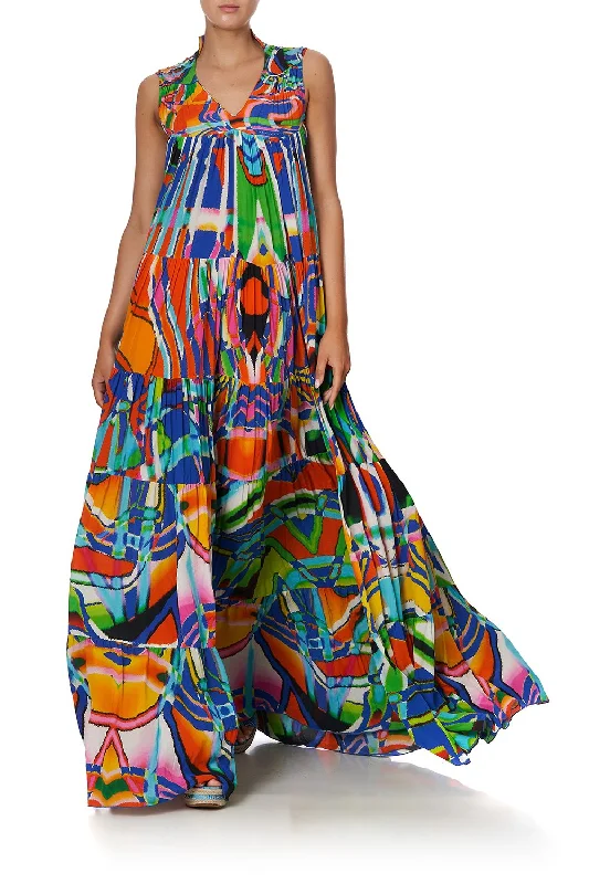 Act Now LONG TIERED DRESS MULTI