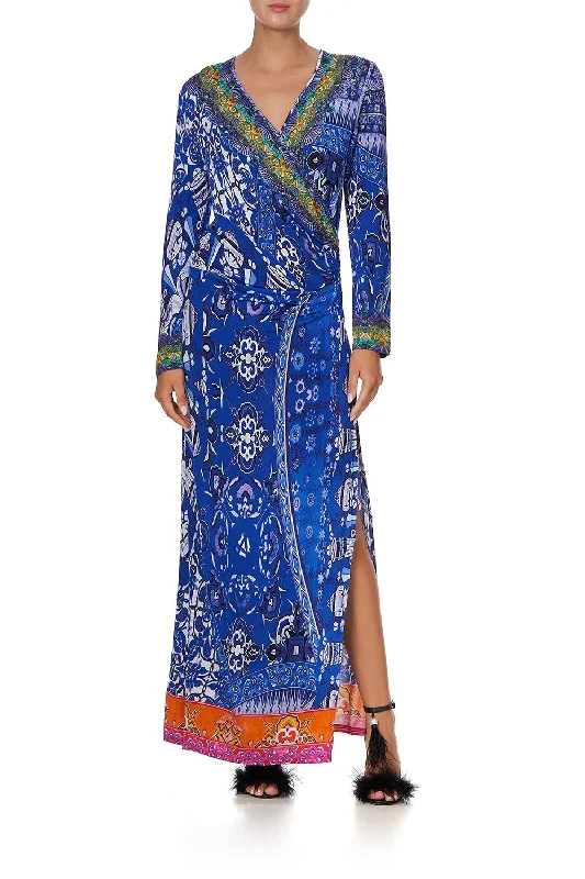 Can't Be Beat V NECK LONG DRESS WITH SIDE SPLIT PARROT