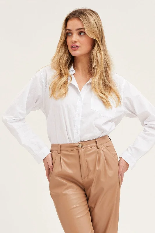 Discount Days White Cotton Poplin Long Sleeve Button Up Shirt