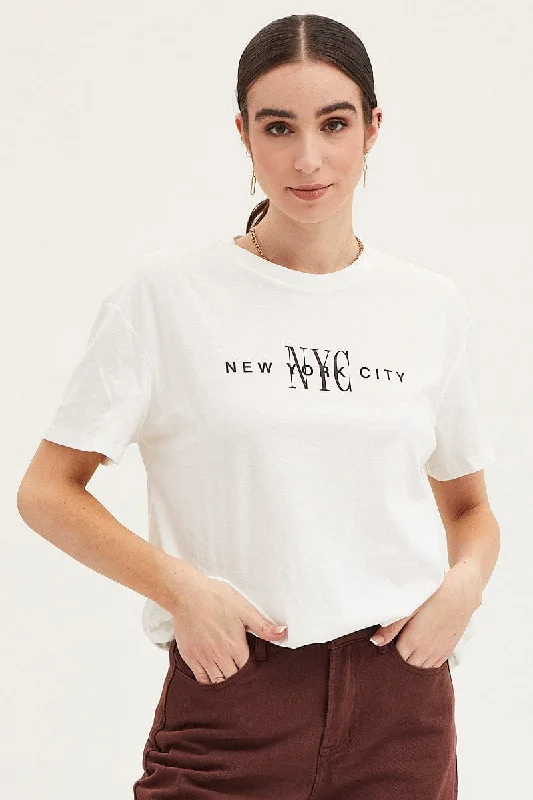 Savings Alert White Graphic T Shirt Short Sleeve