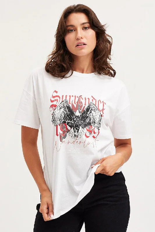 Price Slash White Graphic T Shirt Short Sleeve