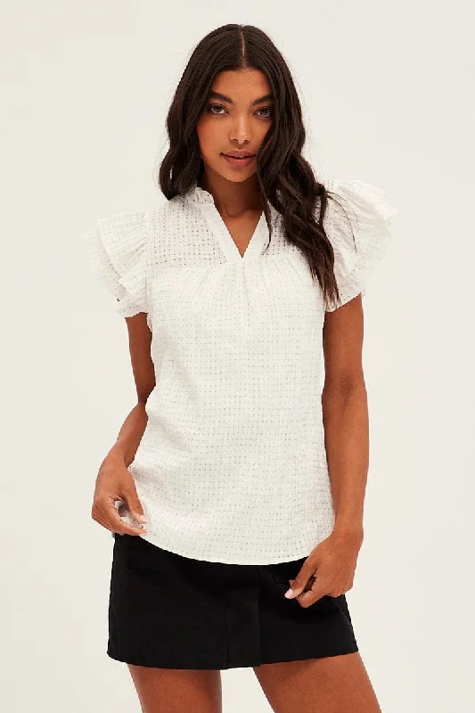 Super Bargain White Ruffle Sleeve Top