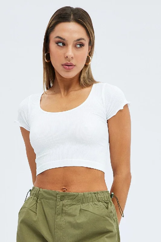 Deal Zone White T Shirt Short Sleeve Scoop Neck Seamless