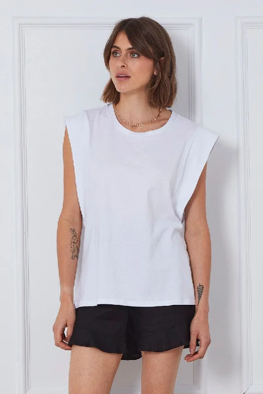 Savings Spectacular White T Shirt Sleeveless Crew Neck