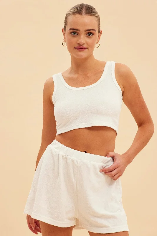 Best Deals White Terry Beach Crop Tank