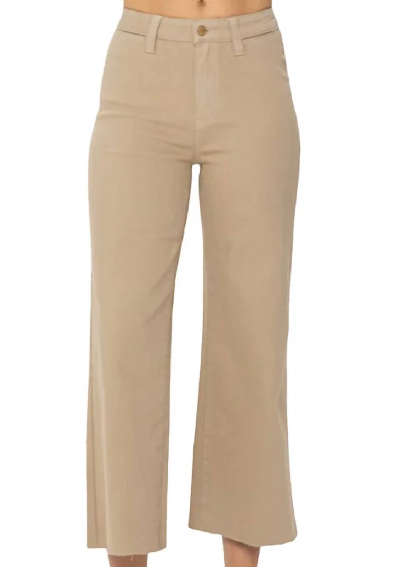 Overstock Women's High Waist Garment Dyed Crop Wide Leg In Khaki