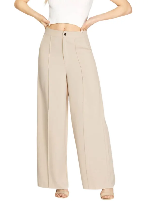 Hurry In Woven Wide Pants In Light Taupe