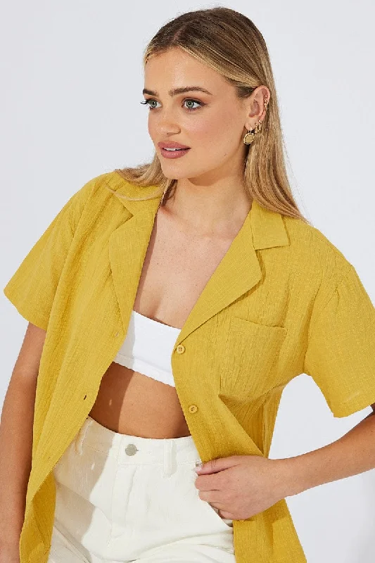Online Exclusive Yellow Shirt Short Sleeve Collared Neck