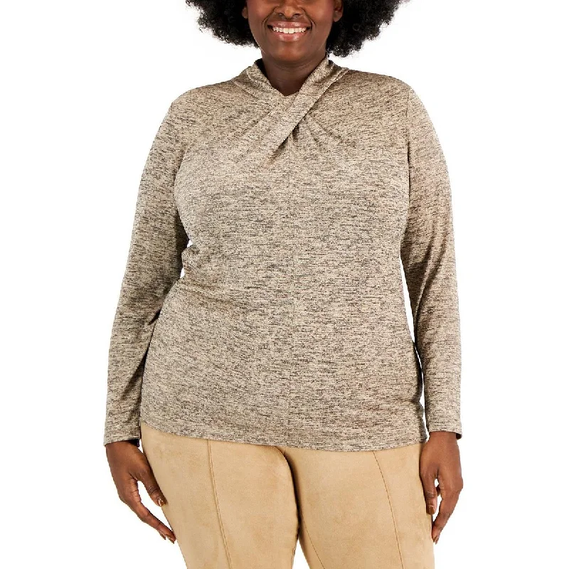 Value Deals Anne Klein Womens Plus Glitter Twist-Neck Pullover Top