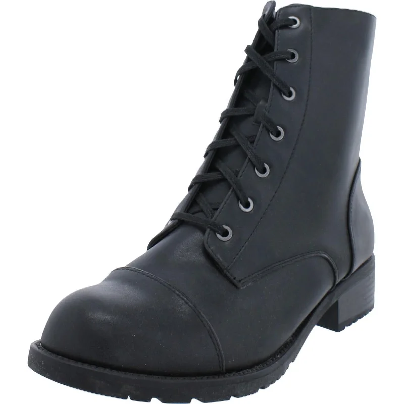 Super Bargain Aqua College Womens Teagen Leather Round Toe Combat & Lace-up Boots