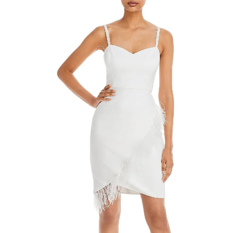 Special Savings Aqua Womens Faux Feather Trim  Cocktail and Party Dress