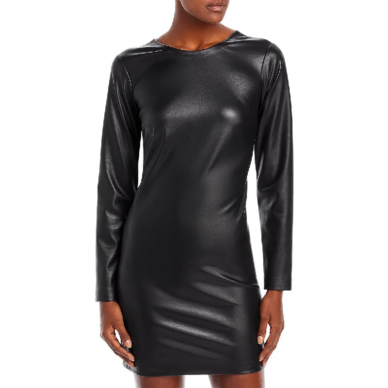 Amazing Deals Aqua Womens Faux Leather Mini Cocktail and Party Dress