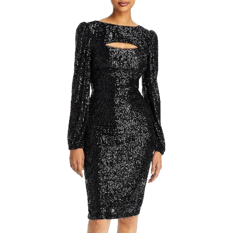 Year-End Sale Aqua Womens Sequined Cut-Out Cocktail and Party Dress