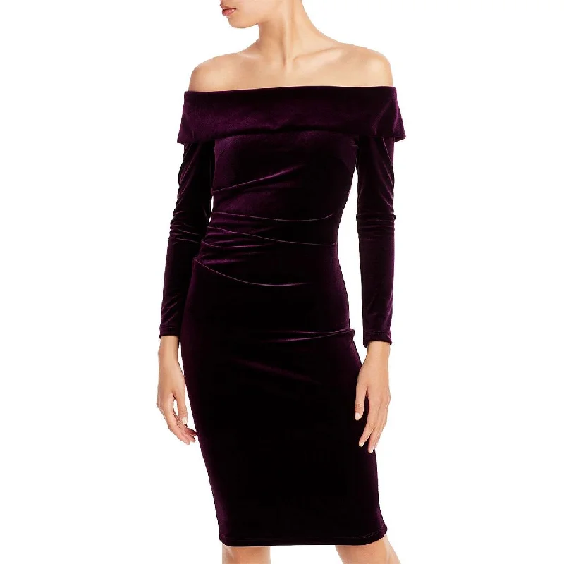 Price Fest Aqua Womens Velvet Off-The-Shoulder Cocktail and Party Dress