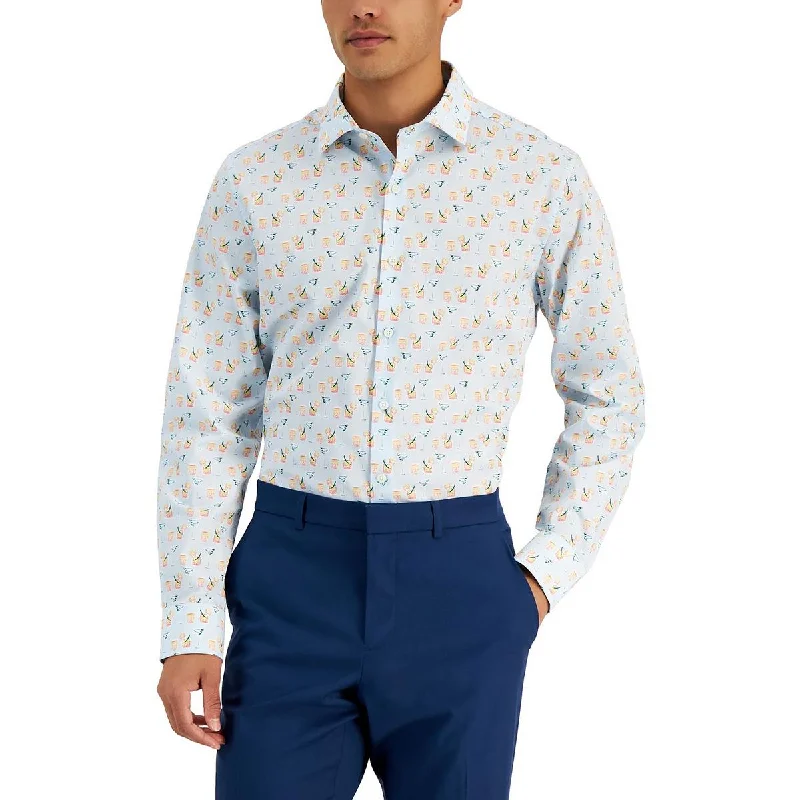 Can't Miss Bar III Mens Cocktails Organic Cotton Print Button-Down Shirt