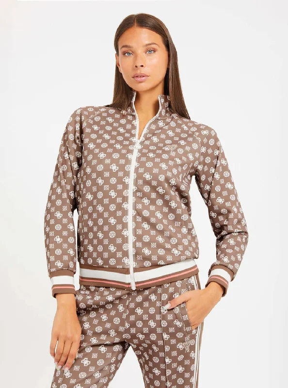 Huge Savings Beige Brown Logo Active Long Sleeve Jumper