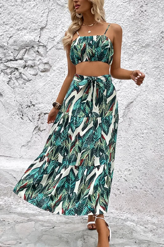 Lowest Price Botanical Print Cami and Tiered Skirt Set