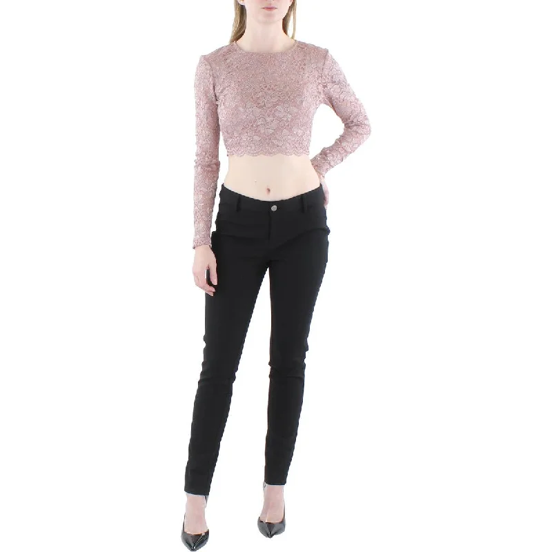 Deal Zone City Studios Womens Juniors Lace Glitter Cropped