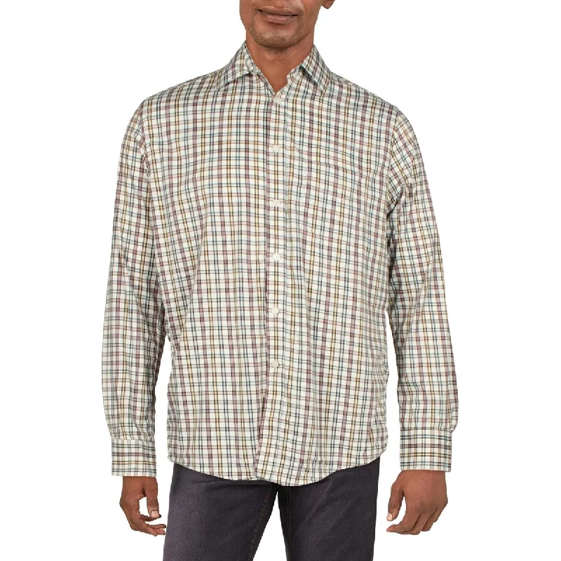 Shop and Save Club Room Mens Plaid Collared Button-Down Shirt