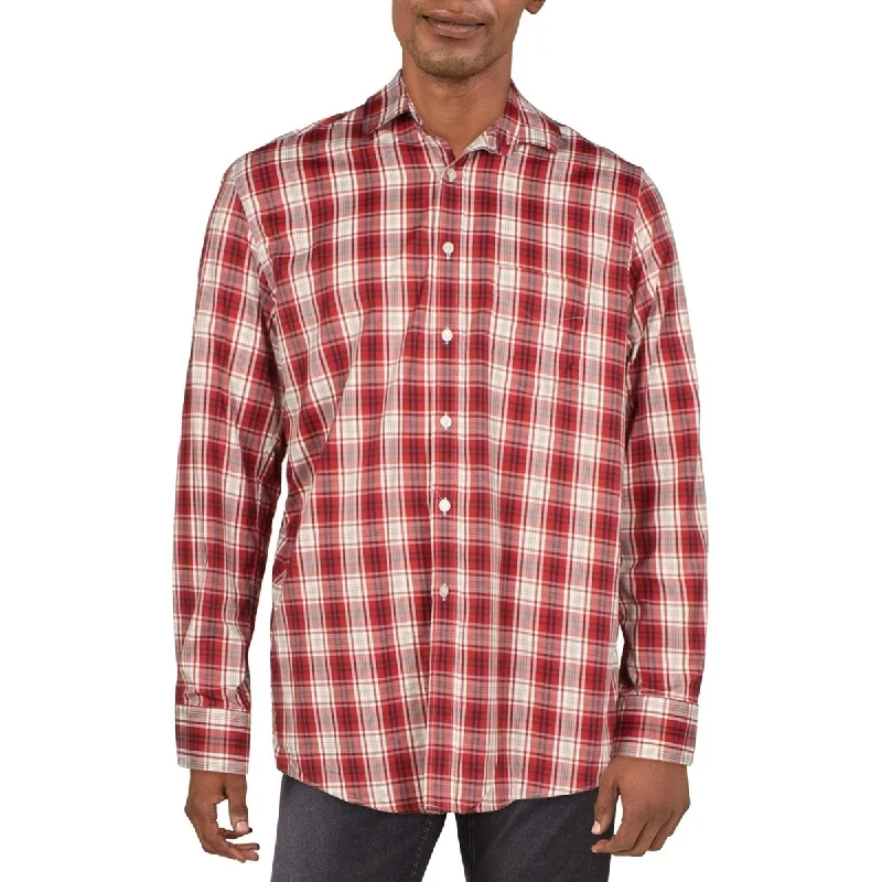 Super Deal Club Room Mens Plaid Wrinkle Resistant Button-Down Shirt