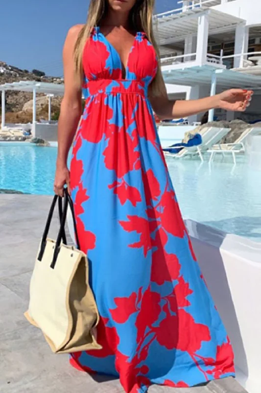 Instant Discount Contrast Halter Neck Maxi Dress