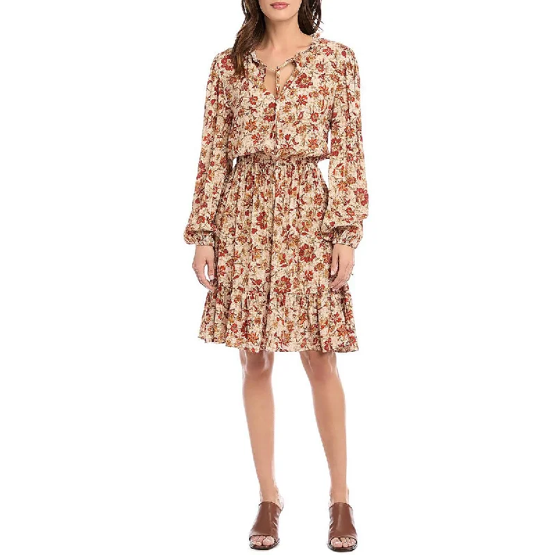 Markdown Madness Karen Kane Womens Long Sleeves Floral Fit & Flare Dress