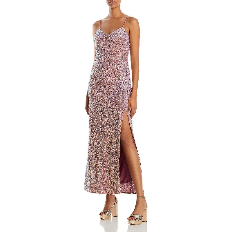 Deep Discounts Lucy Paris Womens Mareena Feather Trim Back slit Cocktail and Party Dress