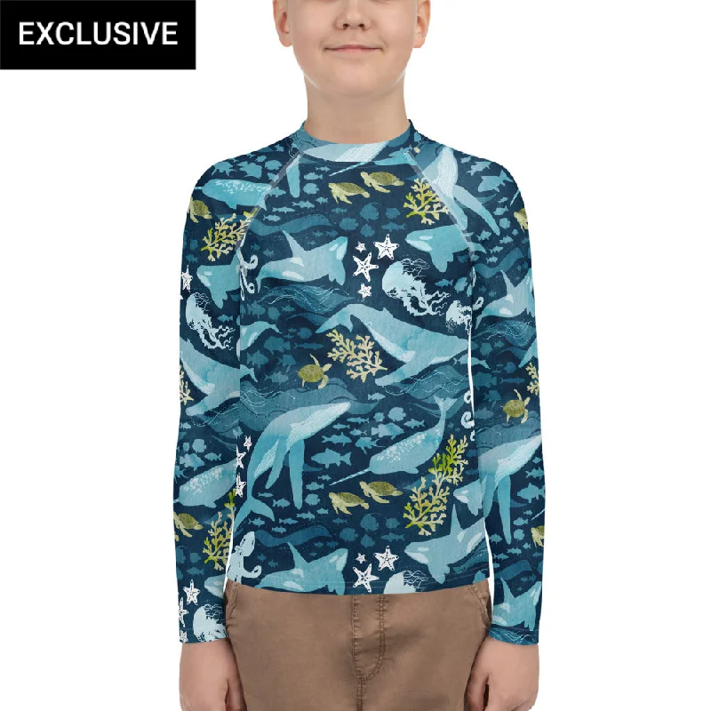 Huge Discounts Ocean Life Youth Rash Guard (POD)