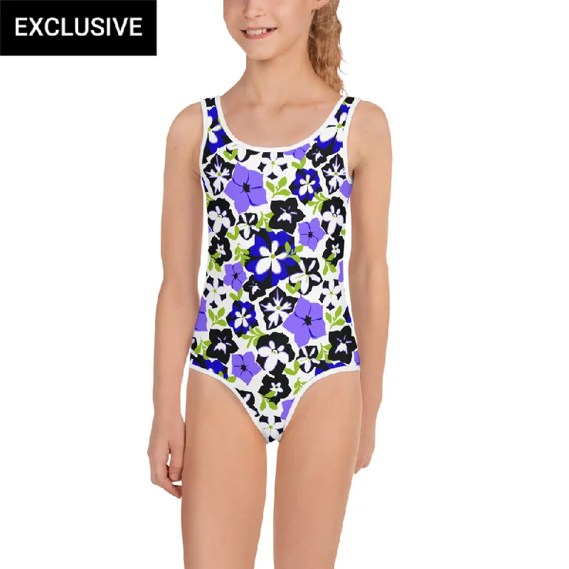 Midnight Madness Petunias All-Over Print Kids Swimsuit (POD)