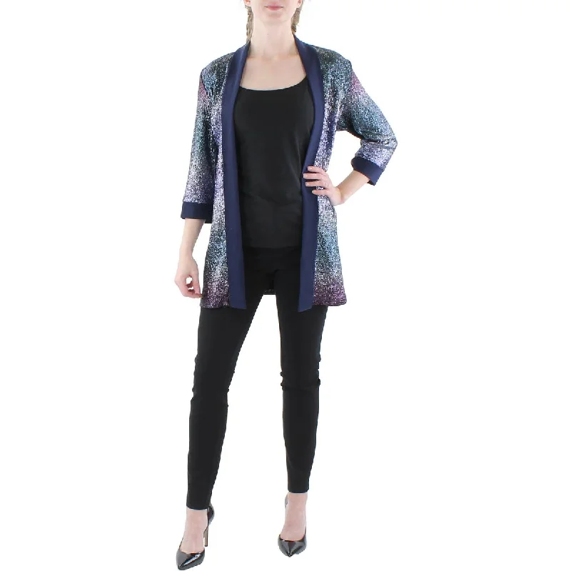 Huge Discounts R&M Richards Womens Petites Metallic 3/4 Sleeves Duster Blazer