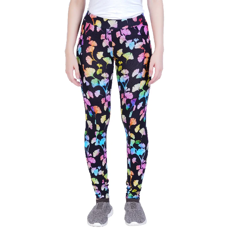Super Deal Rainbow Ginkgo Leaves Adults Leggings with Pockets