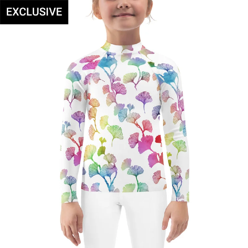 TIME-Limited Offer Rainbow Ginkgo Leaves Kids Rash Guard (POD)