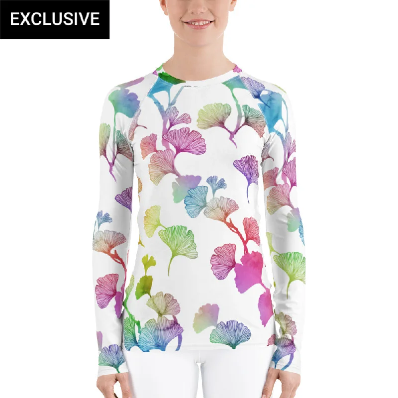 YEAR-End Clearance Rainbow Ginkgo Leaves Rash Guard Top (POD)