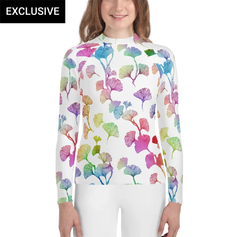 Value Deals Rainbow Ginkgo Leaves Youth Rash Guard (POD)