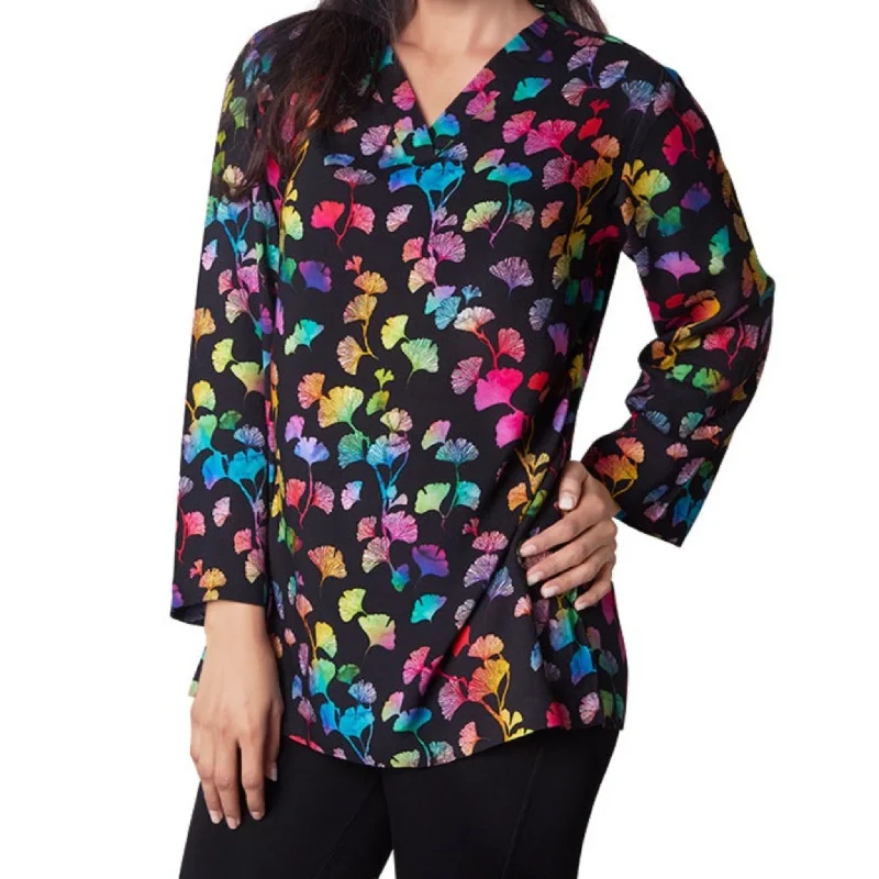 Special Price Rainbow Ginkgo Leaves V-Neck Tunic Top