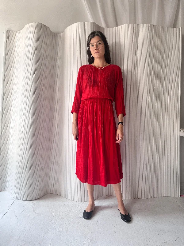 Bonus Savings Red Sheer Blouson Dress