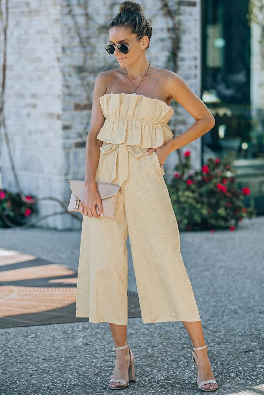 Best Bargains Ruffled Strapless Wide Leg Jumpsuit