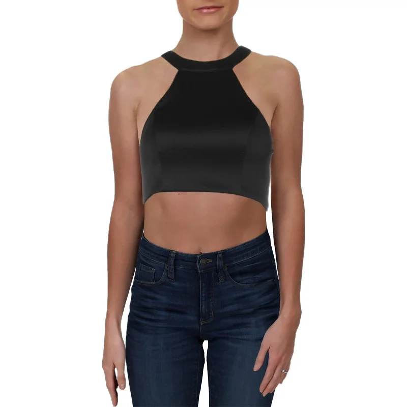 Today Only Sequin Hearts Womens Juniors Halter Lattice Back Crop Top