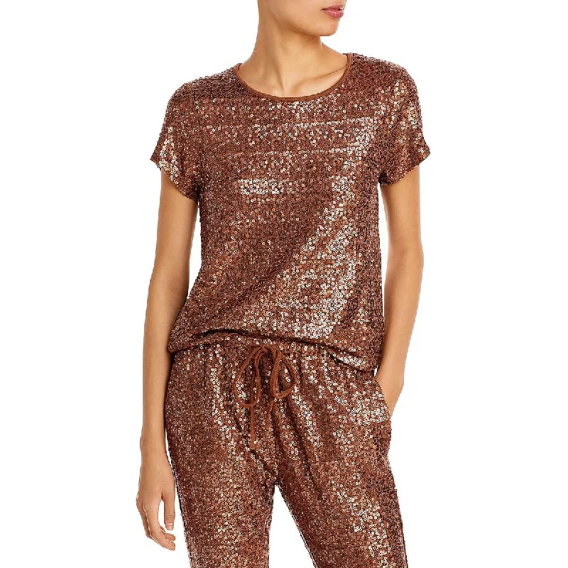 Price Smash Splendid Womens Oxford Sequined Short Sleeve Blouse