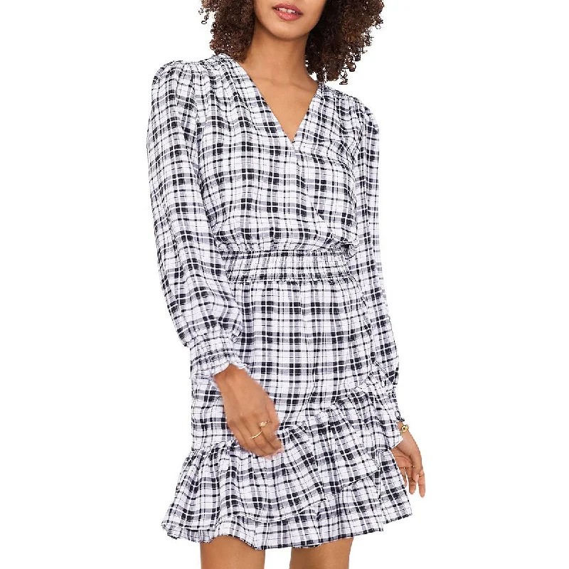 Limited Availability Vince Camuto Womens Plaid Long Sleeves Fit & Flare Dress