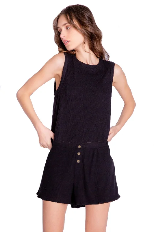Daily Deals Black Texture Lounge Short/Tank Set