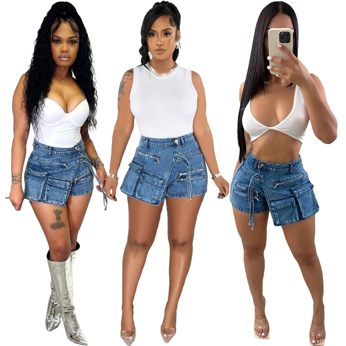 Don't Wait Bomblook C1209PT High Quality Denim Shorts Pockets Shorts Solid Streetwear Stylish Strtechy Denim Cargo Short